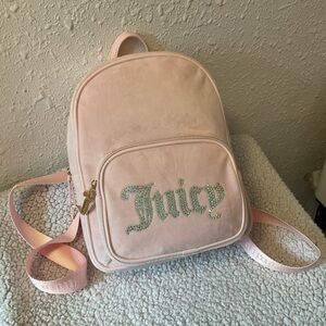 Powder Blush Obsession Velour Juicy Couture Backpack rhinestone spell out NWT